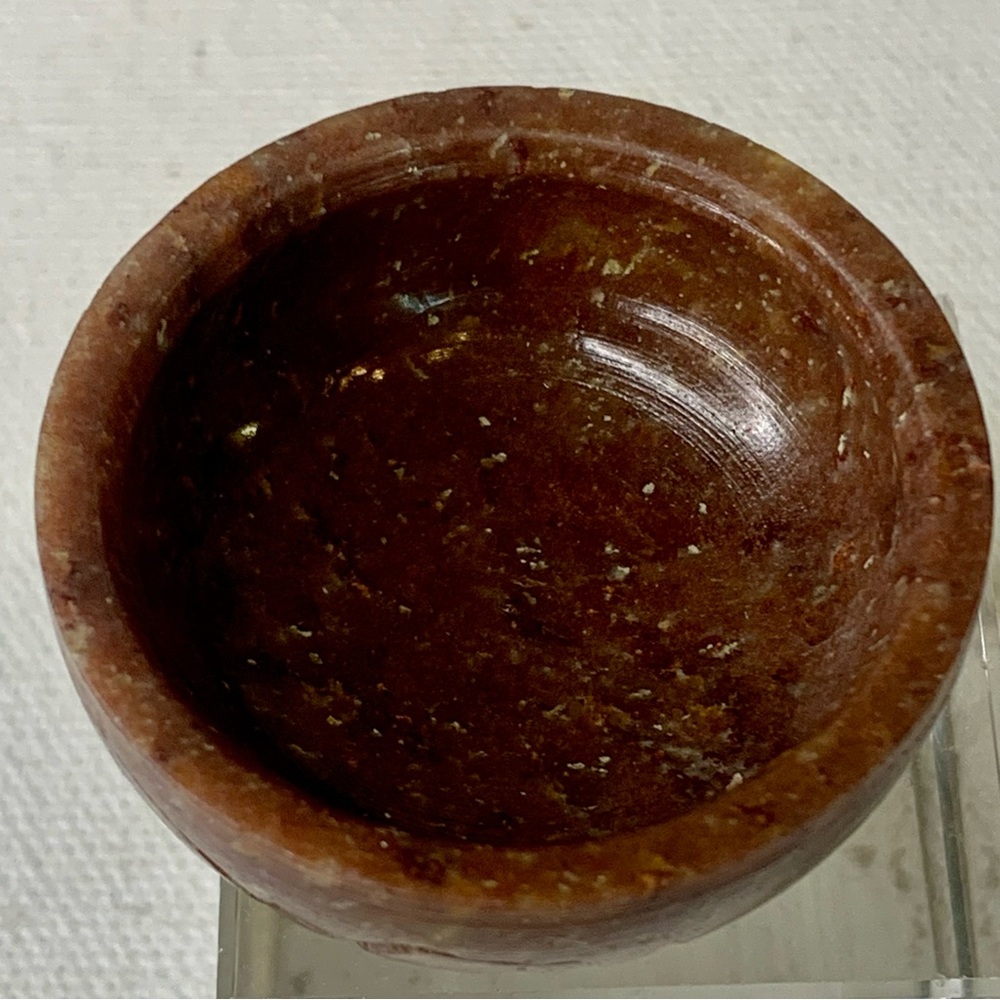 Brown Soapstone Hand Carved Lidded Trinket Box Miniature Round Dome Lid 1.6" VTG - Picture 10 of 16